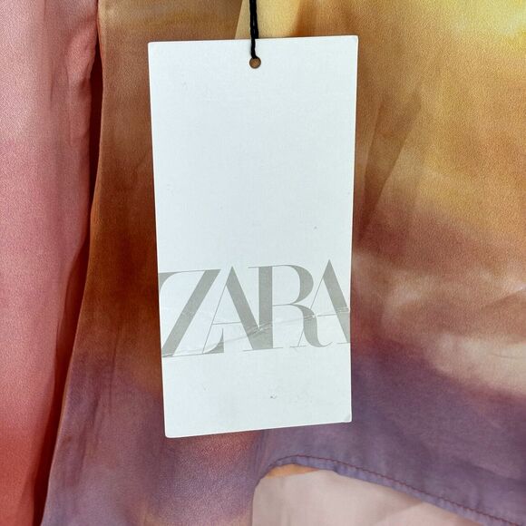 NWT Zara Asymmetric Purple Pink Ombre Print Top Spaghetti Straps Women’s Medium - Picture 13 of 13